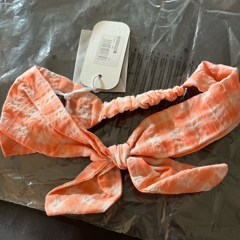 peach orange Checkered Kids Hairband Tocoto Vintage. Matching dress listed too